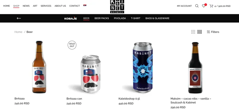 Kabinet brewery official website secondary project view
