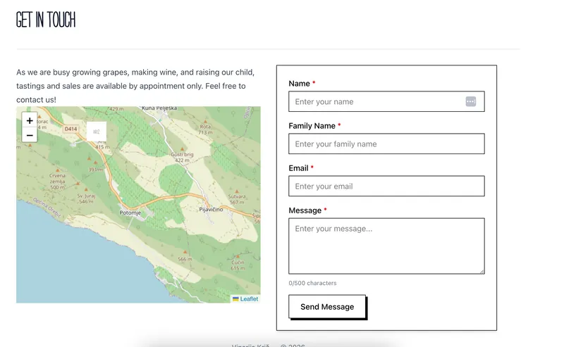 Križ Winery responsive website interface