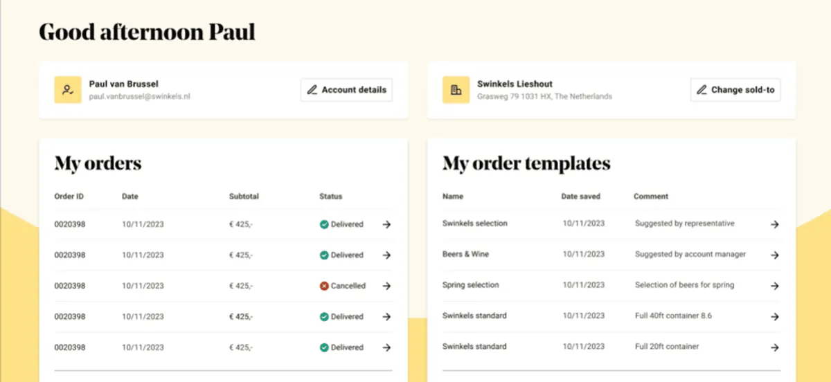Royalswinkels customer portal