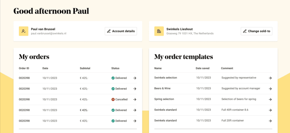 Royalswinkels customer portal